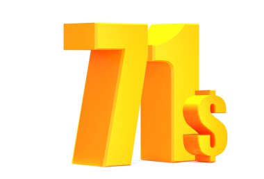 Altın 71 dolar. Beyaz arka planda 71 dolar. 3d illüstrasyon