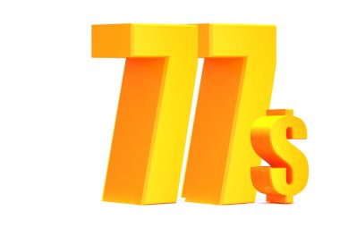 Altın 77 dolar. Beyaz arka planda 77 dolar. 3d illüstrasyon