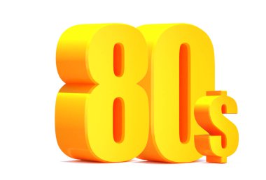 Altın 80 dolar. Beyaz arka planda 80 dolar. 3d illüstrasyon