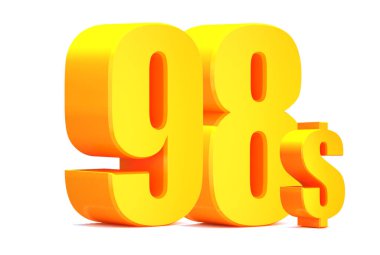 Altın 98 dolar. Beyaz arka planda 98 dolar. 3d illüstrasyon
