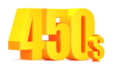 Altın 450 dolar. Beyaz arka planda 450 dolar. 3d illüstrasyon