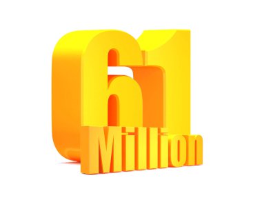 Altın rengi 61 milyon görüntüleme beyaz arka plan 3D illüstrasyon üzerine