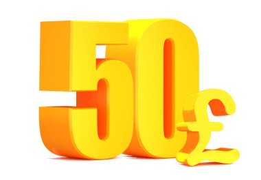 Beyaz arka planda 50 poundluk altın kelime. 3d illüstrasyon
