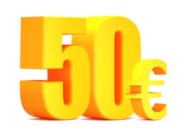 Beyaz arka planda altın 50 Euro. 3d illüstrasyon