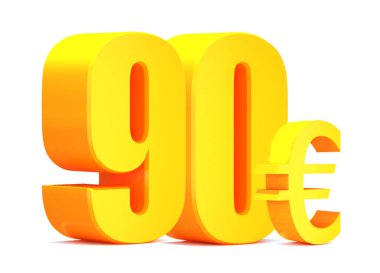 Beyaz arka planda altın rengi 90 Euro. 3d illüstrasyon