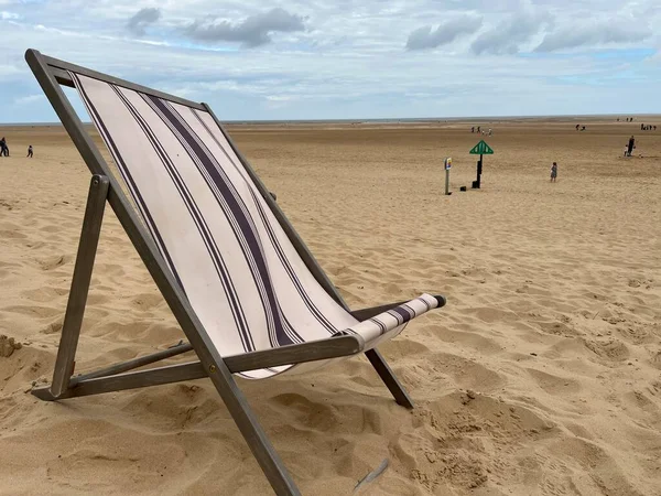 Krajina Deckchair Písečné Pláži Větrem Vánek Krásné Studny Next Sea — Stock fotografie