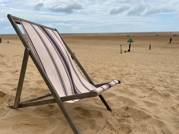 Krajina Deckchair Písečné Pláži Větrem Vánek Krásné Studny Next Sea — Stock fotografie