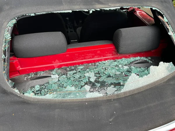 Close Car Accident Smashed Rear Heated Glass Window Mohair Black —  Fotos de Stock