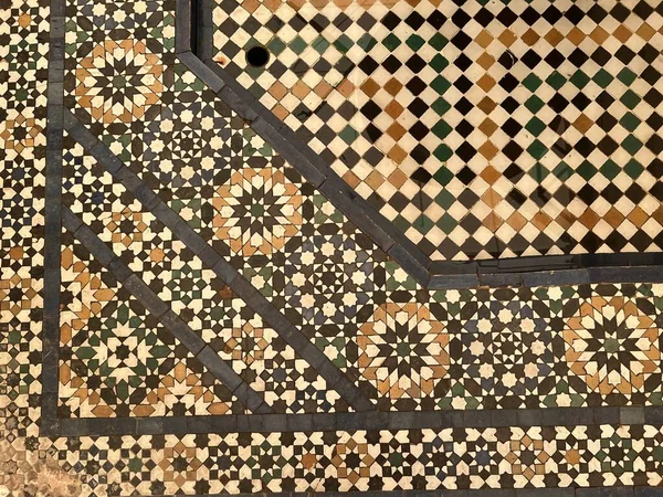 Közelkép Mozaik Kerámia Mázas Csempe Színes Patten Geometrikus Formák Részletes — Stock Fotó