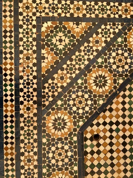 Közelkép Mozaik Kerámia Mázas Csempe Színes Patten Geometrikus Formák Részletes — Stock Fotó