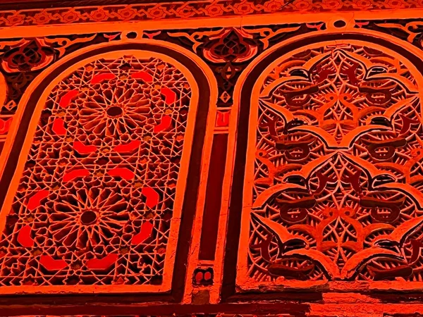 Közel Mozaik Kerámia Mázas Csempe Gazdag Piros Színű Patten Geometrikus — Stock Fotó