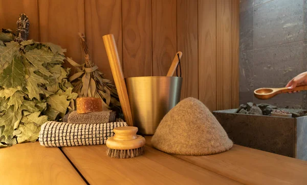 sauna accessories in the steam room