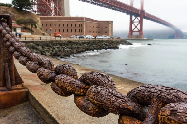 Cerca Velha Bonita Corrente Ligação Ponte Dourada Porta San Francisco — Fotografia de Stock