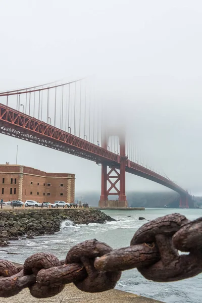 Cerca Velha Bonita Corrente Ligação Ponte Dourada Porta San Francisco — Fotografia de Stock