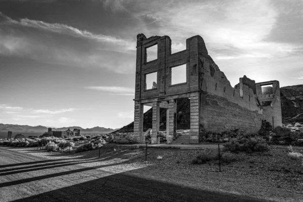 Restos Antigo Edifício Bancário Cidade Fantasma Rhyolite Eua — Fotografia de Stock