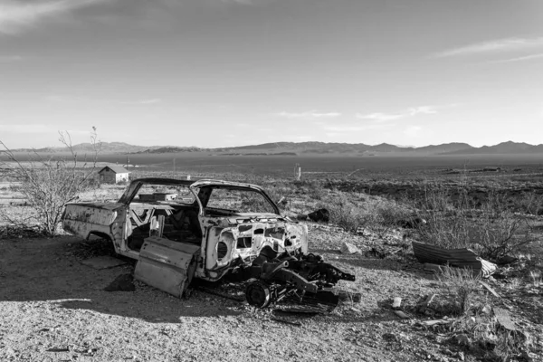 Покинутая Автокатастрофа Городе Призраке Риолит Долине Смерти Сша — стоковое фото