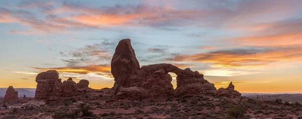 Solnedgång Över Turret Arch Arches National Park Usa — Stockfoto