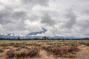 Wyoming, ABD 'deki Grand Teton dağ zincirinin panoramik görüntüsü