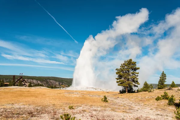 Famous Old Faithful Geyser Erupting Yellowstone National Park Usa — Stock Photo, Image