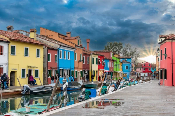 Colorful Houses Burano Scenic Sky Island Venice Italy — Stock Photo, Image