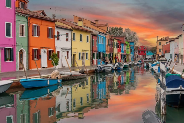 Colorful Houses Burano Scenic Sky Island Venice Italy — Stock Photo, Image