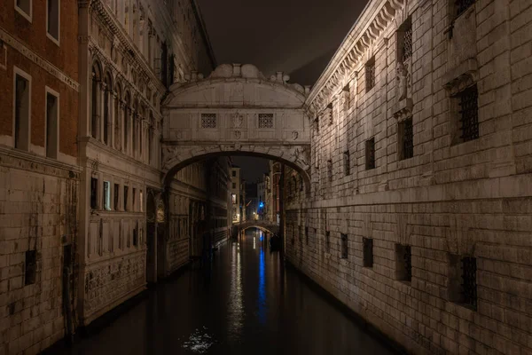 Seufzerbrücke Dogenpalast Bei Nacht Venedig Italien — Stockfoto