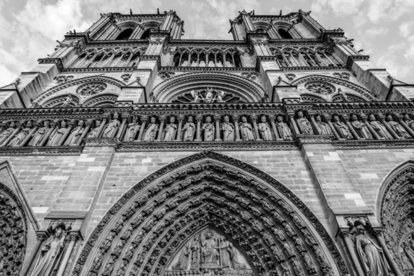 Beautiful Portal Famous Notre Dame Cathedral Paris Fire France — Fotografie, imagine de stoc