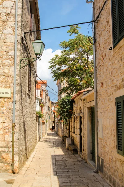 Tranquil Narrow Little Alley Downtown Hvar Croatia — Zdjęcie stockowe