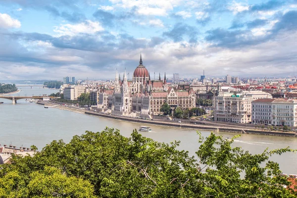 Festői Magyar Parlament Budapesten Gellért Dombról — Stock Fotó