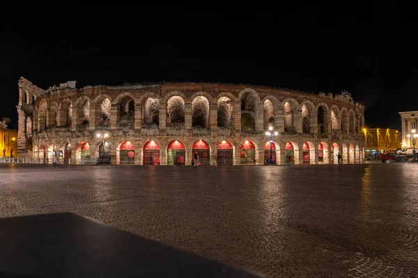 Beautifully Illuminated Arena Verona Night Italy — стоковое фото