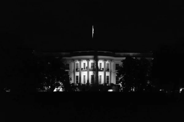 Monokrom Bild Vita Huset Washington Natten Usa — Stockfoto