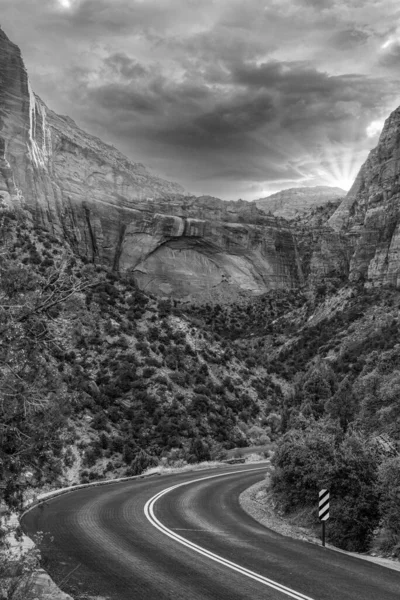 Promenade Panoramique Dans Parc National Zion Coucher Soleil États Unis — Photo