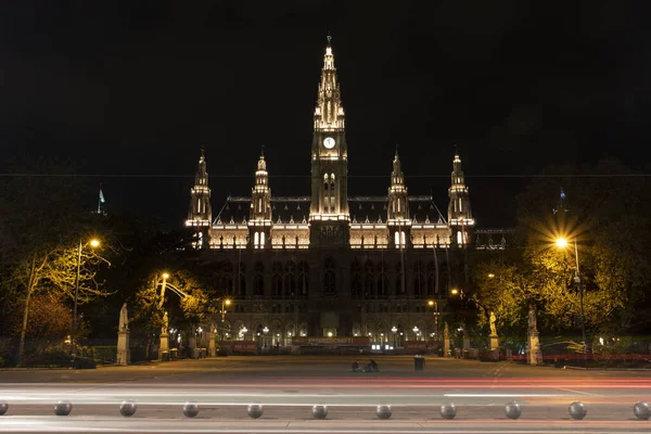 Illuminated Steeples Viennese City Hall Austria — стокове фото