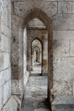 Almanya 'nın Bavyera kentindeki Regensburg' daki Gotik Katedralin cephesinde yürü