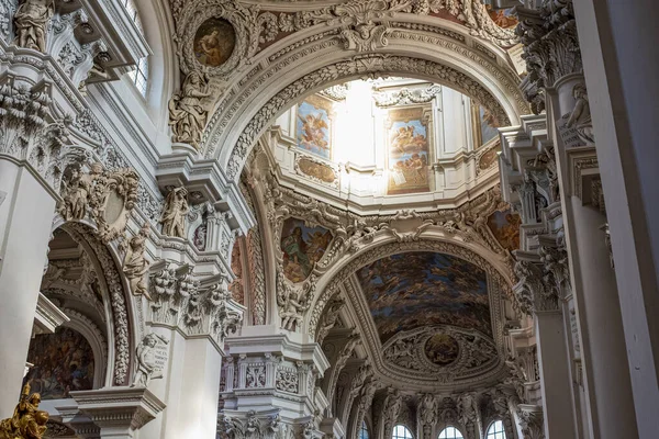 Joliment Décoré Plafond Baroque Cathédrale Passau Bavière Allemagne — Photo