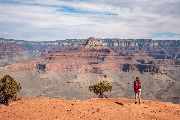 Female Hiker Enjoying View Famous Grand Canyon South Kaibab Trail — стокове фото