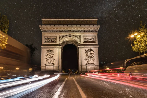 Noite Estrelada Cênica Acima Arco Triunfo Paris França — Fotografia de Stock