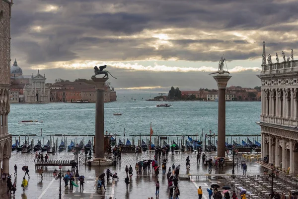 Der Markusplatz Venedig Bei Schlechtem Wetter Und Flut Venedig Italien — Stockfoto