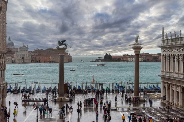 Der Markusplatz Venedig Bei Schlechtem Wetter Und Flut Venedig Italien — Stockfoto