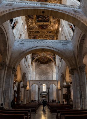 BARI, ITALY - APRIL 29, 2022 - Inside of famous basilica San Nicola in Bari, burial place of Saint Nicholas, Southern Italy