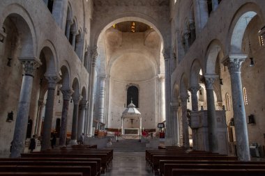 BARI, ITALY - APRIL 30, 2022 - Main aisle of the San Sabino cathedral in Bari, Italy