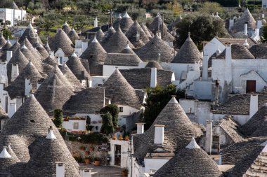 Scenic view over the historic Trulli district in Alberobello, Italy