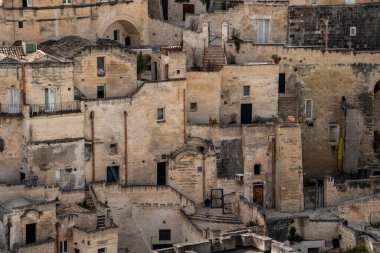 Matera, Güney İtalya 'daki konutların manzarası harika.