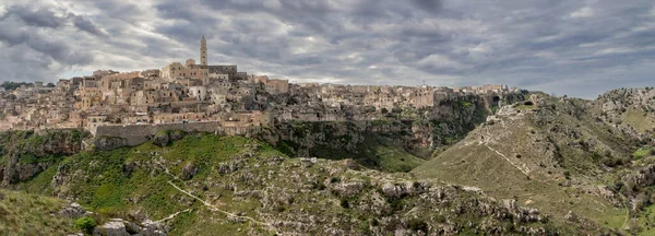 Great Panoramic View Historic Downtown Matera Southern Italy — стоковое фото