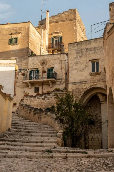 Abandoned Alley Staircase Historic Downtown Matera Italy — Fotografia de Stock
