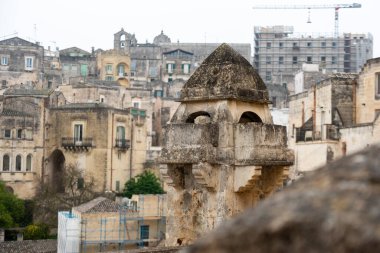 Close view of an old chimney in downtown Matera, Italy