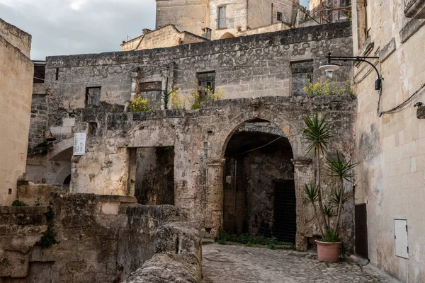 Ancient Medieval Alleyway Somewhere Historic Town Matera Italy — Fotografia de Stock