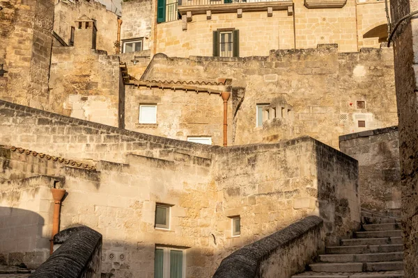 Residential Cave Houses Historic Downtown Matera Italy — ストック写真