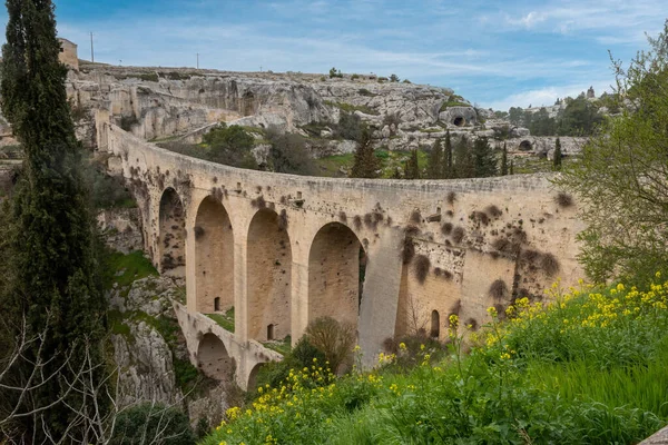 Famous Aqueduct Bridge Roman Times Gravina Southern Italy — Stock Photo, Image