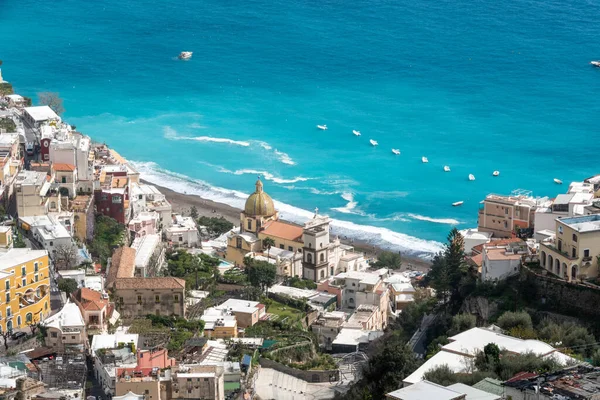 Cityscape Positano Amalfi Coast Church Santa Maria Assunta Southern Italy — Fotografia de Stock